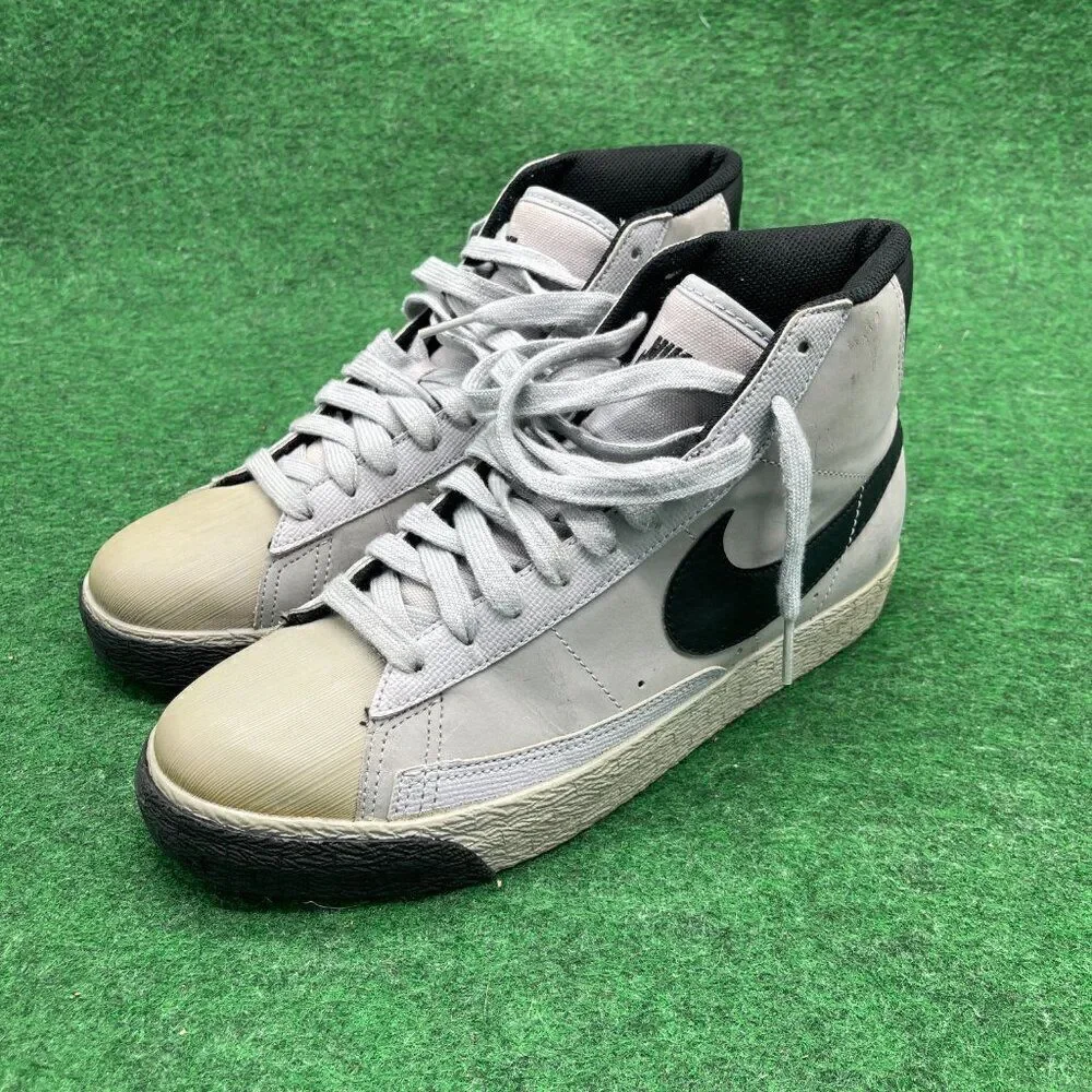 Nike Blazer Shoes Grey Black Leather Vintage High Trainers Size 7Y